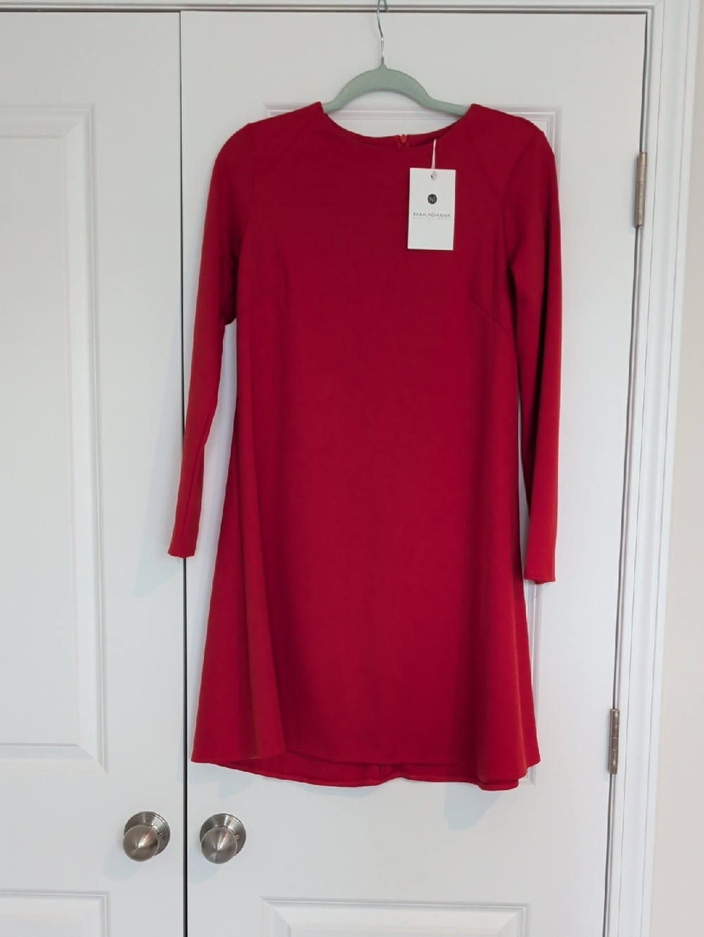 Women's Crimson Long-Sleeve A-Line Dress